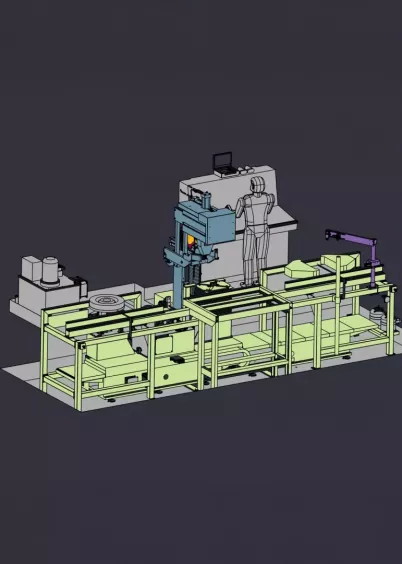 Wizualizacja automatycznej linii do pomiaru twardości kół kolejowych Ernst BRE-AUT-SOR