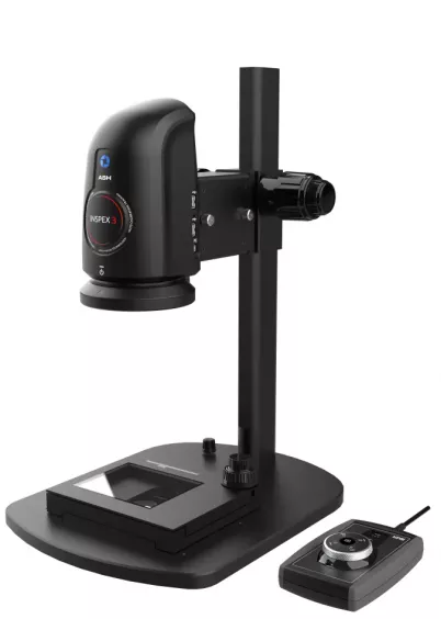 Mikroskop cyfrowy INSPEX 3 na statywie ze stolikiem pomiarowym i&nbsp;pilotem do zdalnego sterowania
