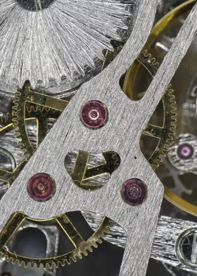 Szczegółowy widok mechanizmu zegarka w&nbsp;powiększeniu 24× pod mikroskopem cyfrowym INSPEX 4K