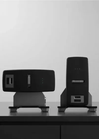   Tester wilgotności WickView, widok z przodu i z boku; kompaktowa konstrukcja do badań tekstyliów