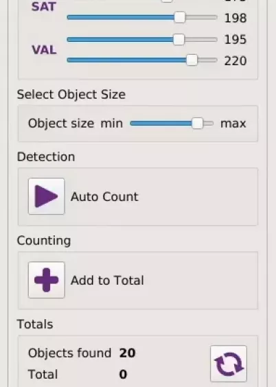 Interfejs aplikacji Ash Counting App w&nbsp;mikroskopie cyfrowym Omni 3