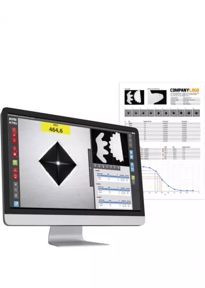 Interfejs oprogramowania WIKI 90 CNC – pomiar Vickersa, wyniki i&nbsp;raporty