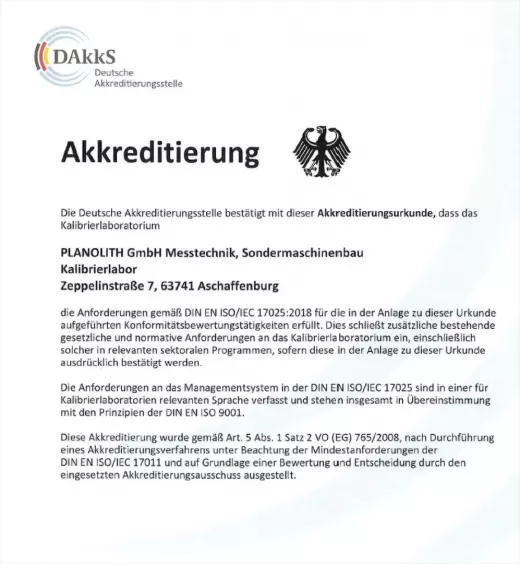 Dokument akredytacyjny DAkkS potwierdzający kompetencje laboratorium Planolith