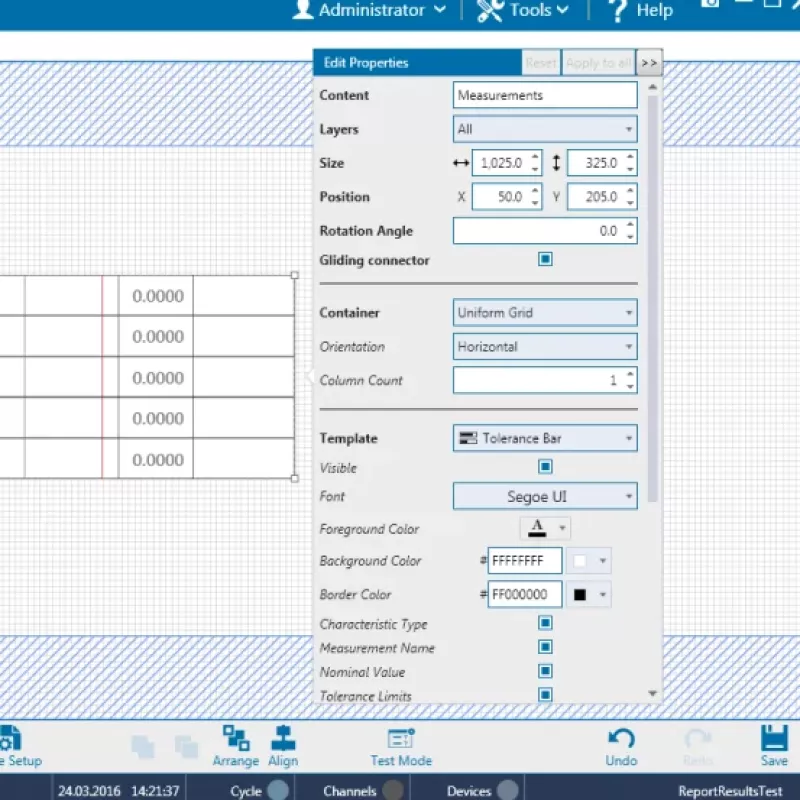 Panel właściwości w&nbsp;projektancie ekranów oprogramowania Tolaris Premium