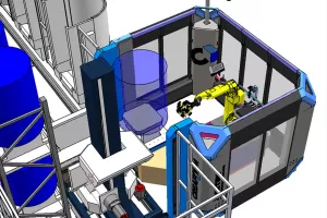 Robotyczna cela pomiarowa Creaform CUBE-R z&nbsp;głowicą skanującą, zintegrowana z&nbsp;linią produkcyjną.