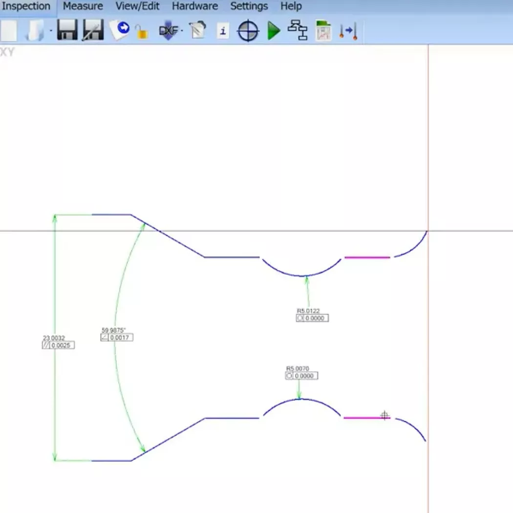 Widok oprogramowania Baty Fusion z&nbsp;pomiarem promieni i&nbsp;wymiarów na zarysie detalu