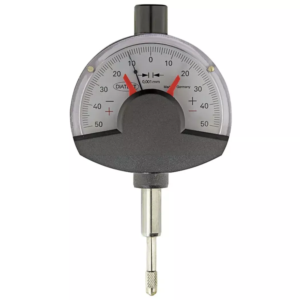 Wskaźnik analogowy DIATEST DM z&nbsp;półokrągłą tarczą, rozdzielczość 0,001 mm – do precyzyjnych pomiarów średnic